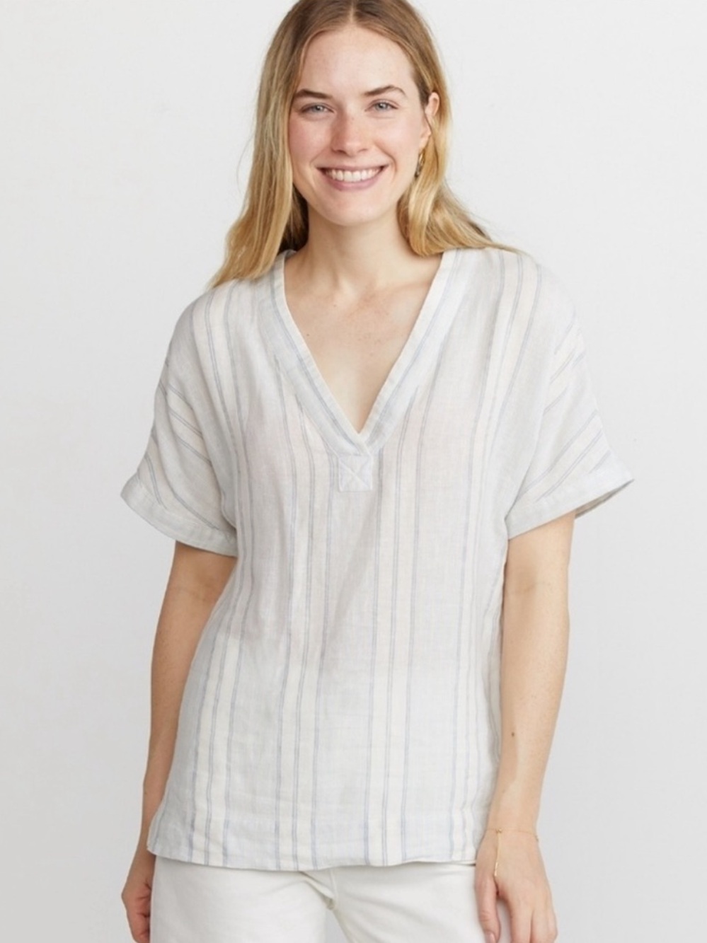 MARINE LAYER Bali Linen Striped Vneck Top Shirt Medium